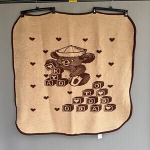 Vintage Baby San Marcos baby blanket - brown - bear - blocks - sailor hat -plush